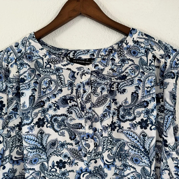 Zac & Rachel Boho Blue Floral Paisley Top Relaxed Fit Plus 3X #1835048A NEW - Picture 2 of 12